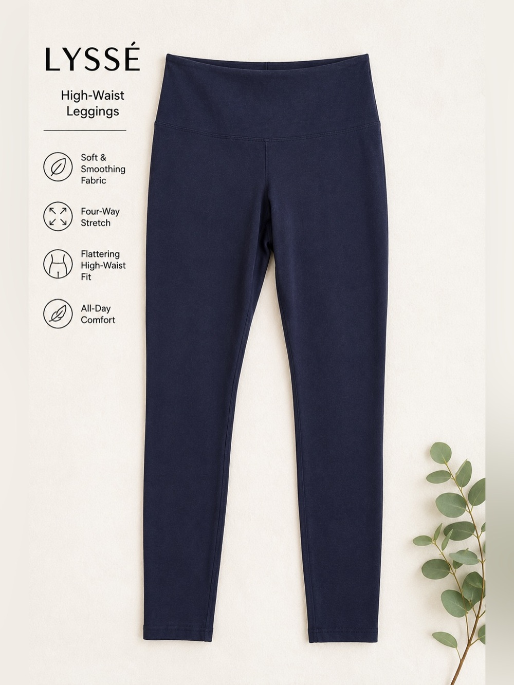 Lyssé Navy High Waist Smoothing Leggings | Size M | Made in USA